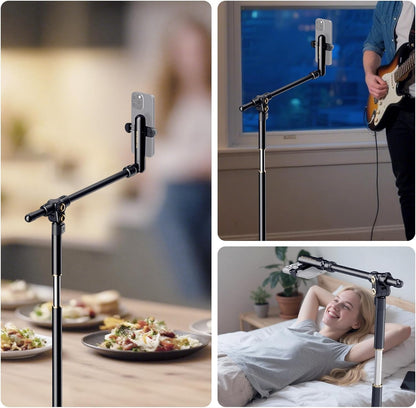 NEEWER Basics Cell Phone Stand for Desk, Adjustable Phone Holder Clamp with Weighted Metal Base, Office Table Phone Mount Compatible with iPhone 16 15 Pro Max Plus Samsung for Video Recording, ST006