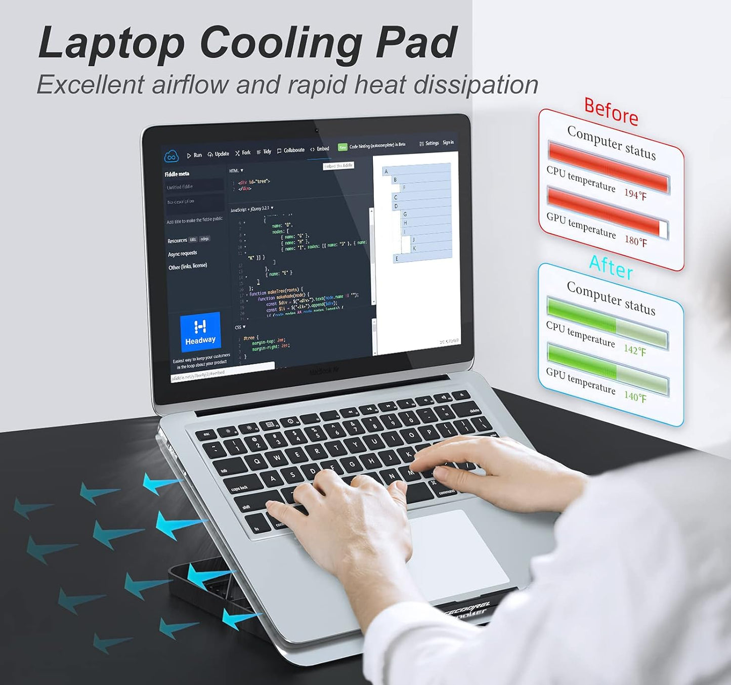 ICE COOREL Aluminum Laptop Cooling Pad, Laptop Cooler Stand with 7 Height Adjustable, Laptop Fan Cooling Pad for Laptop 12-15.6 Inch, Notebook Cooler Pad with Two USB Port (Silver)