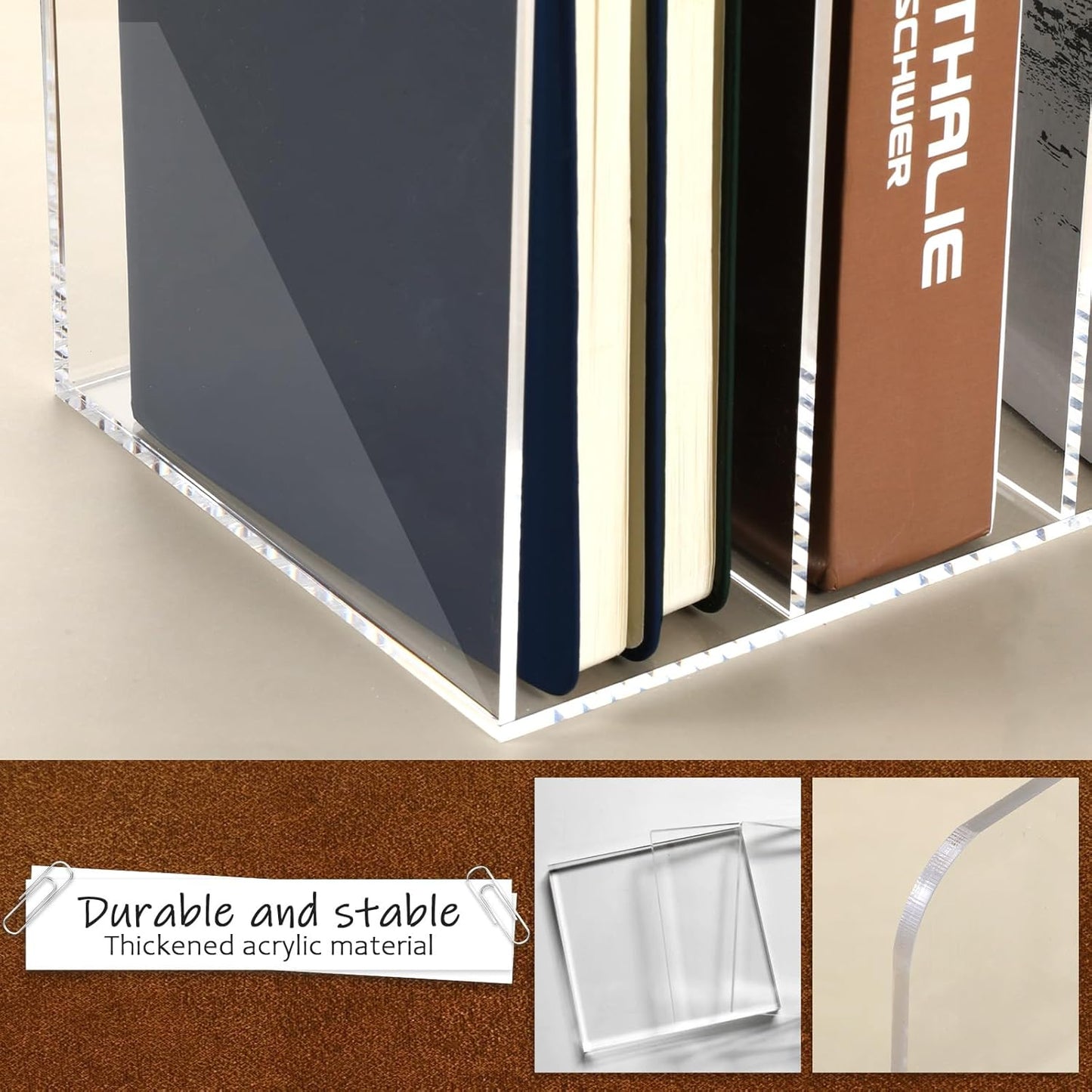 Acrylic Desk Organizer, Thickened Clear Magazine Holder with 3 Vertical Compartment Acrylic File Sorter Organizer for Office, Home, Classroom