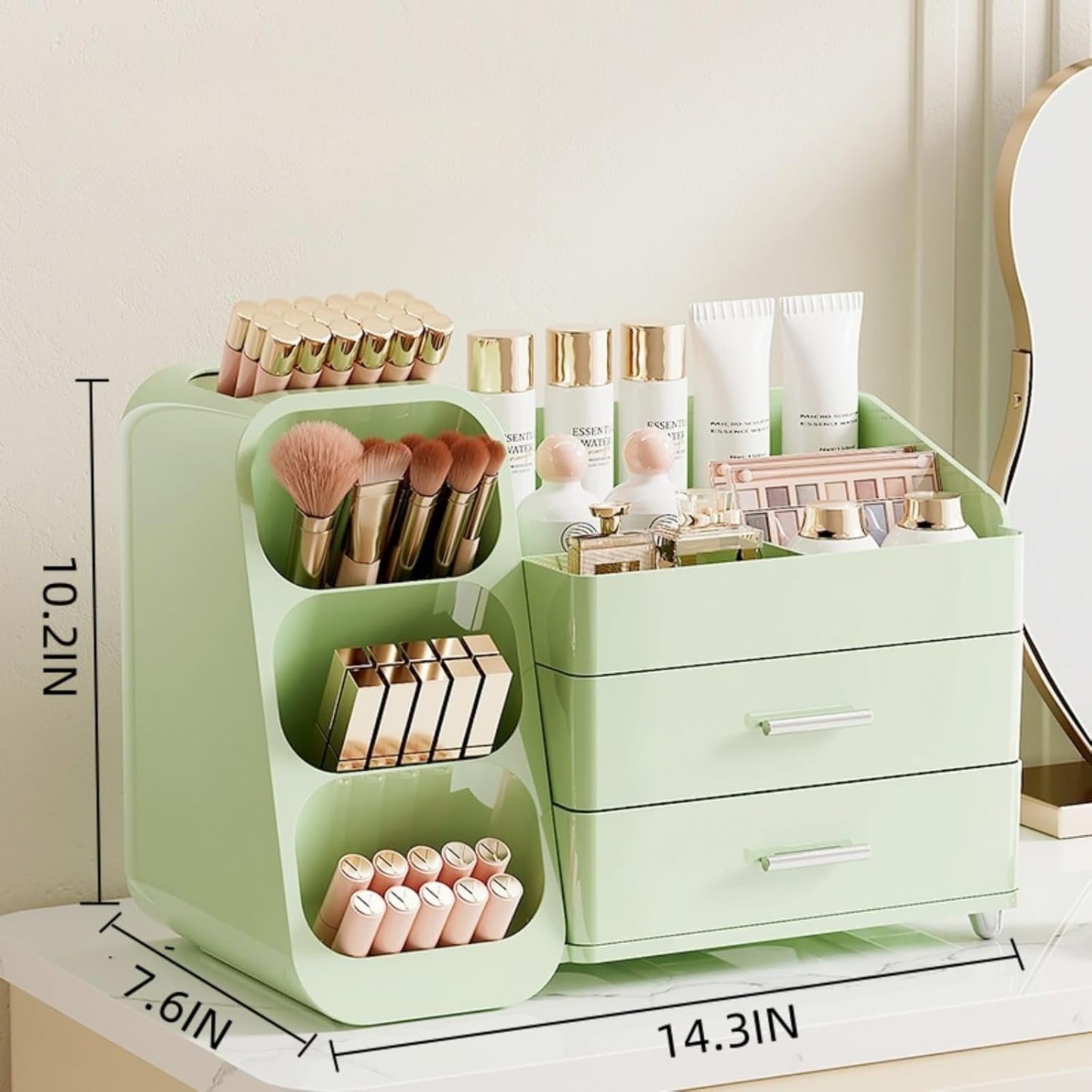 Booklov Makeup Organizer for Vanity, Countertop Cosmetic Display Case with Clear Acrylic Drawers, Bathroom Counter Beauty Caddy, Cute Table Storage Holder for Skincare, Brush Lipsticks, Crystal White