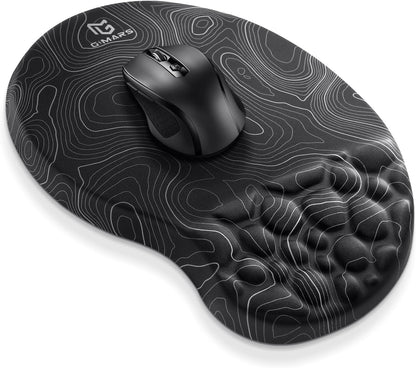 Gimars Elongate Smooth Lycra Fabric Ergonomic Mouse Pad Wrist Support, Gel Memory Foam Cushion Set Keyboard Wrist Rest Support, Pain Relieve for Computer, Laptop, Office, School, Home, Gaming, Black