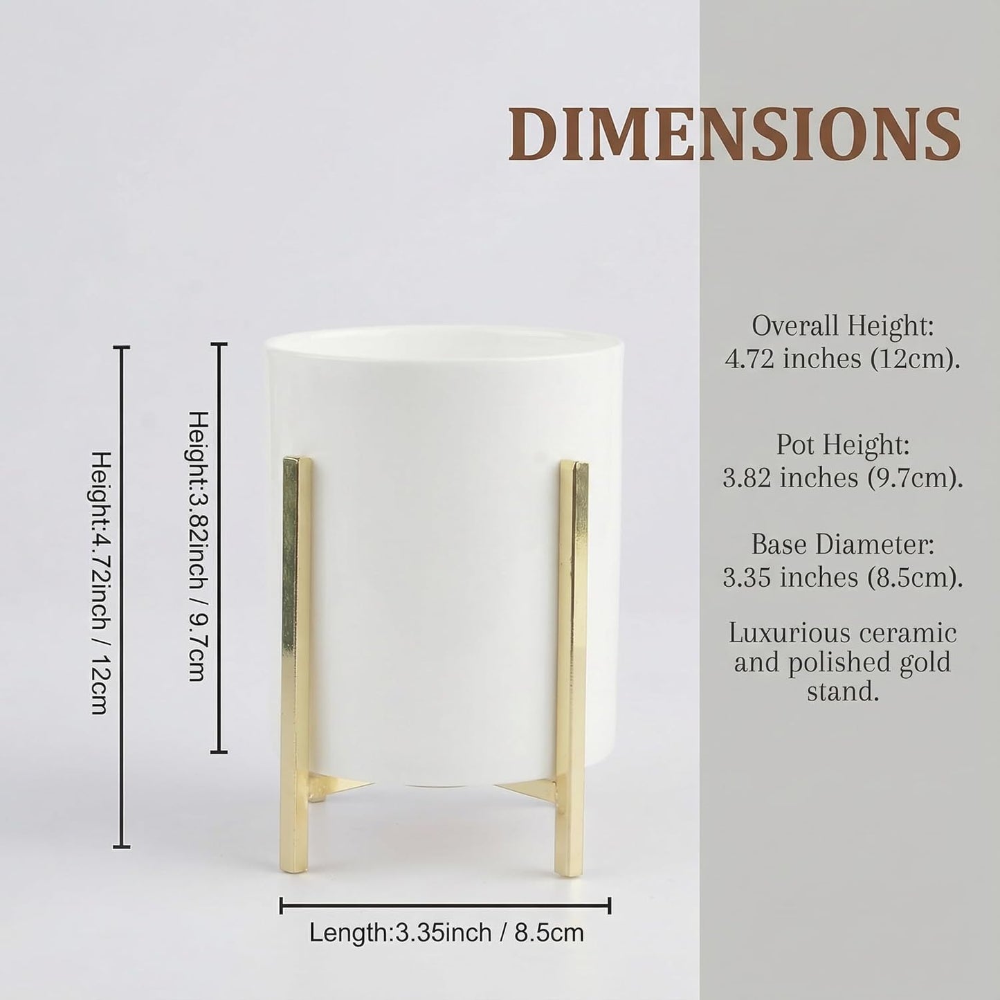 4.72" Gold Pen Holder Aesthetic Pencil Holder for Desk, Gold Desk Organizers and Accessories for Women Girls, Ceramic Pen Holder for Office