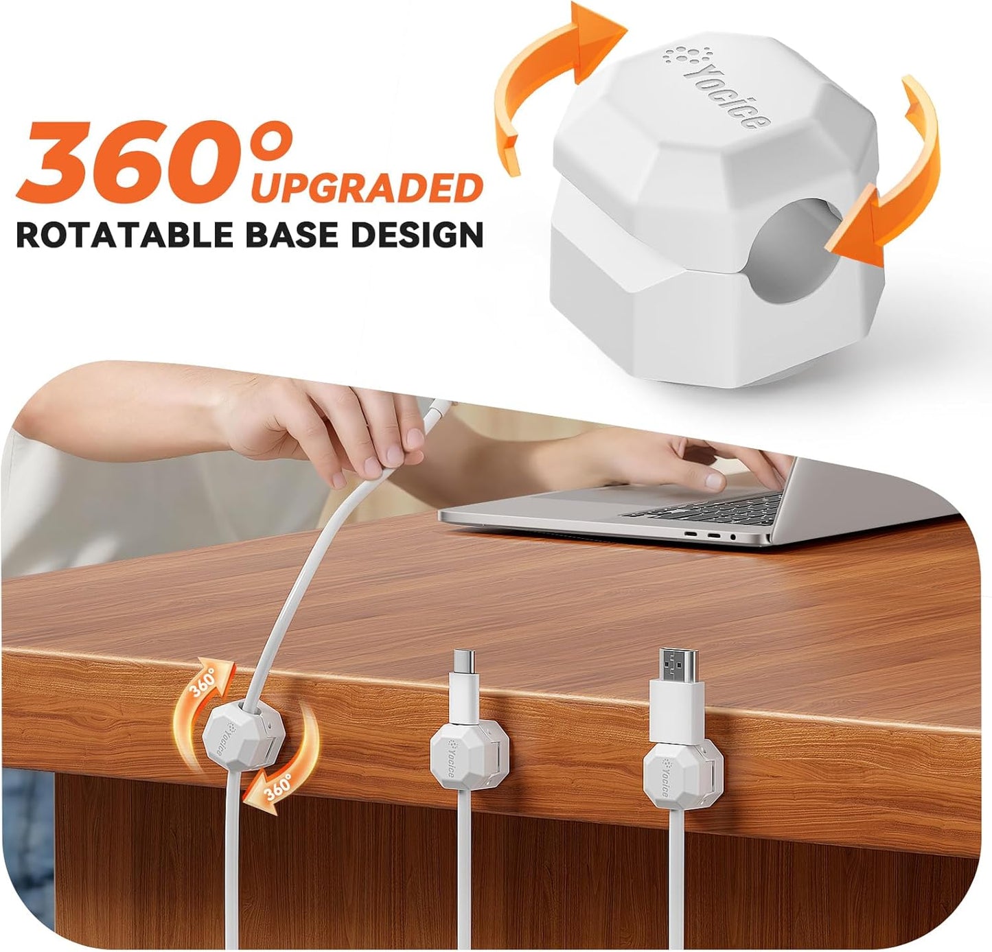 8 Pack Rotatable Cable Clips,Spring Cord Organizer Desk Cable Management Cord Holder Adhesive Phone Charger Cord Clips for Home Office Car Wall Nightstand Accessories White
