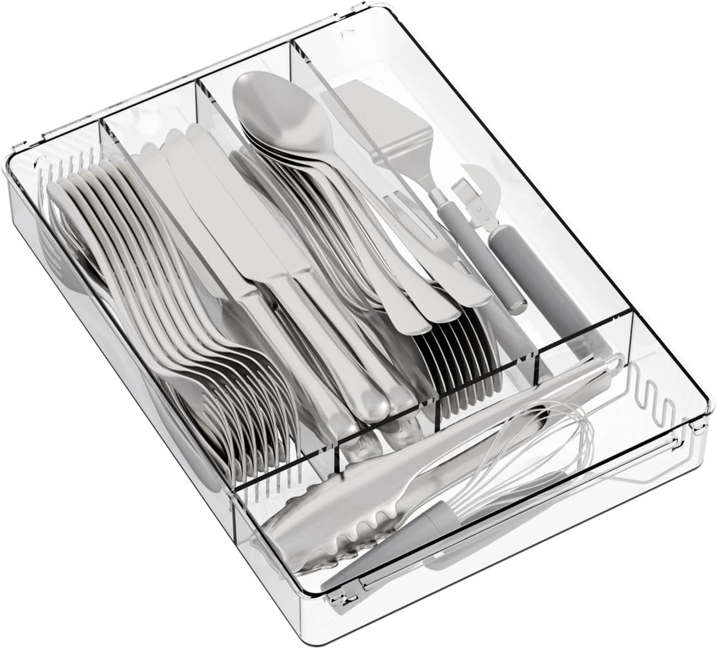 Yieach Clear Small Silverware Organizer 9 inch Wide for Kitchen Drawers,BPA Free Silverware Trays and Plastic Silverware Dividers & Holder,Utensil and Flatware Drawer Organizer Suitable for Fork,Spoon