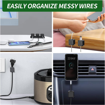 Magnetic Cable Organizer for Desk – Upgraded Wire Clips with Adhesive Base – Desktop Cord Holder for USB, Charging Cables – 6 Clips + 1 Magnetic Base (Black)