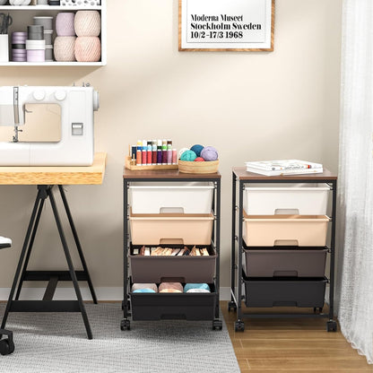 SYKIARIOL Utility Cart with 4 Drawers, Multipurpose Rolling Storage Cart with 4 Drawers and 2 Lockable Wheels, 4-Tier Rolling Storage Cart Organizer for Home Office Dorm, Bright White