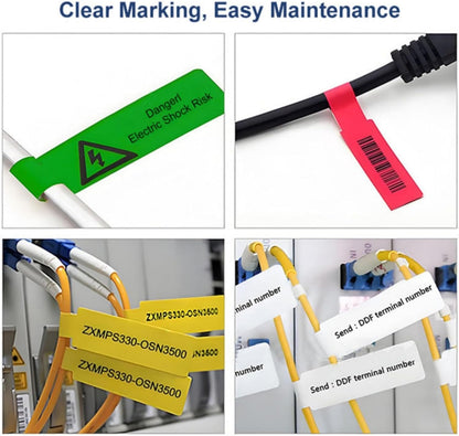 Risio Cable Labels 0.47"x4.29"(12x109mm),70 Labels/Roll(5 color set),Colorful Waterproof Labels for Electronic Devices with Cable Management, Self-Adhesive Tear-Resistant Cable Labels