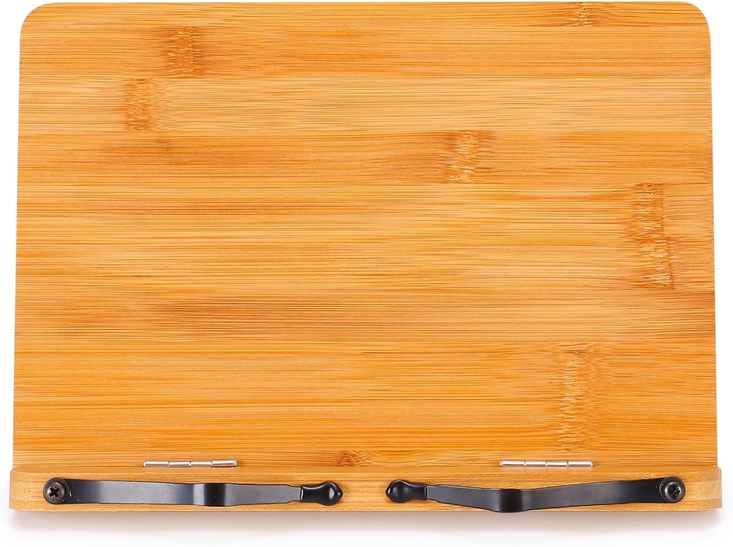 MEGREZ Bamboo Book Stand for Reading, Adjustable Cookbook Holder with Page Clips, Recipe Book Holder for Kitchen, Smooth Surface (11.0 x 8.0 inch)