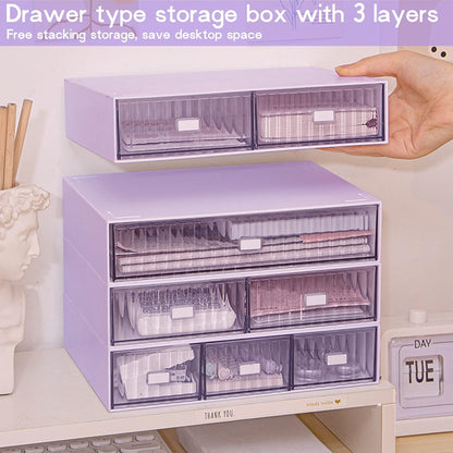 3 Tier Stackable Desk Organizer with 6 Drawers, YOCOMEY Plastic Desktop Storage Box Drawers, Detachable Makeup Storage Office Stationery Supplies Organizer for Office School(Clear)