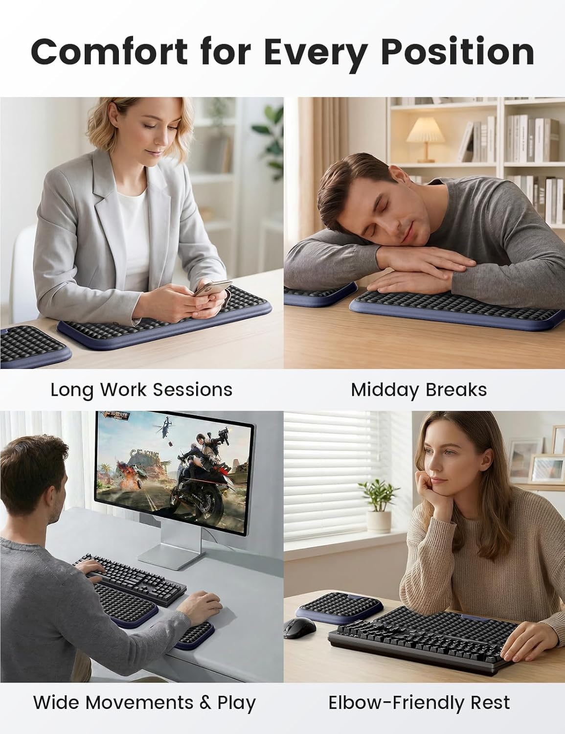 Vaydeer Wrist Rest for Keyboard and Mouse, Computer Ergonomic Wrist Support Pad, Soft Memory Foam Arm Cushion for Desk, Palm Hand Office Laptop Typing