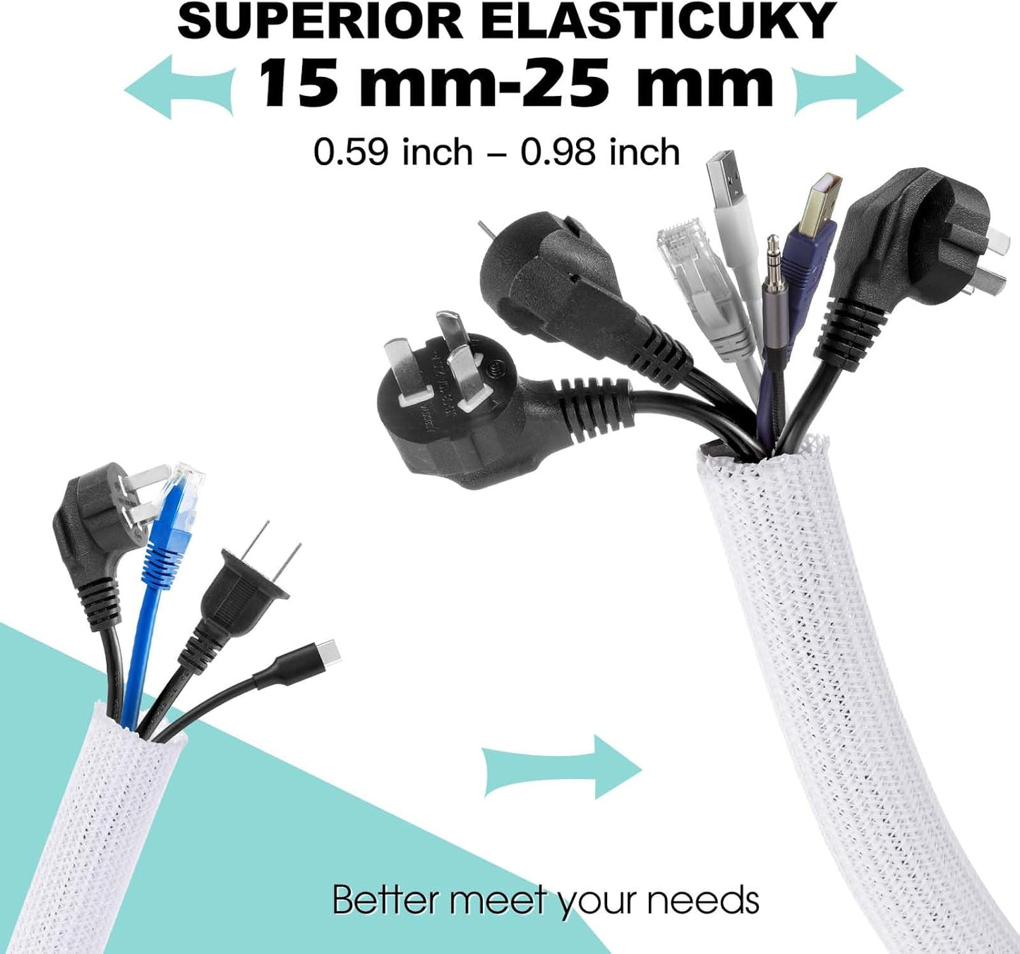 AGPTEK White Cable Sleeve, 2 Pack 5ft - 1.2 Inch Cable Management, Desk Cord Cover Organizer Wire Hider for Computer TV Wire Loom Tubing, Pet Proof Cord Protector from Cat Dog Chewing, White