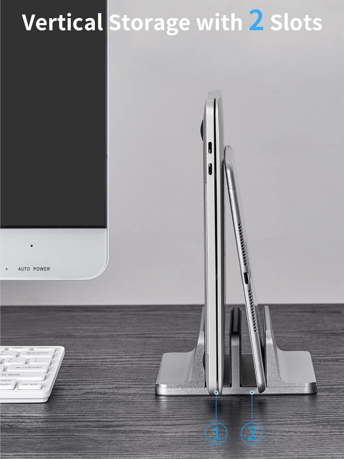 JARLINK Vertical Laptop Stand, Aluminum Laptop Holder Desktop Stand with Adjustable Dock Size (up to 17.3 inches) Compatible with All MacBook/Surface/Dell/Gaming Laptops (Silver)