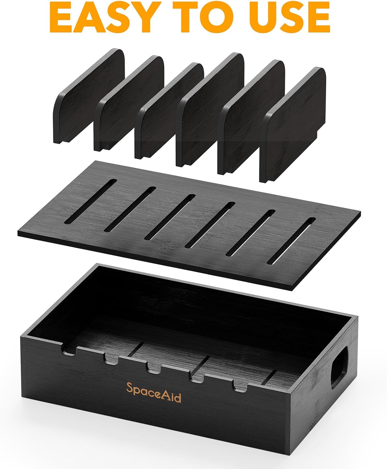 SpaceAid Bamboo Charging Station for Multiple Devices, Cell Phone Docking Stations for Multi Laptop, Tablets and iPads, Nightstand Bedside Desk Device Charger Organizer (Natural)