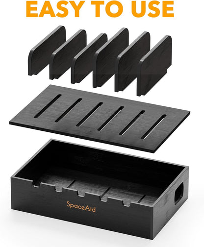 SpaceAid Bamboo Charging Station for Multiple Devices, Cell Phone Docking Stations for Multi Laptop, Tablets and iPads, Nightstand Bedside Desk Device Charger Organizer (Natural)
