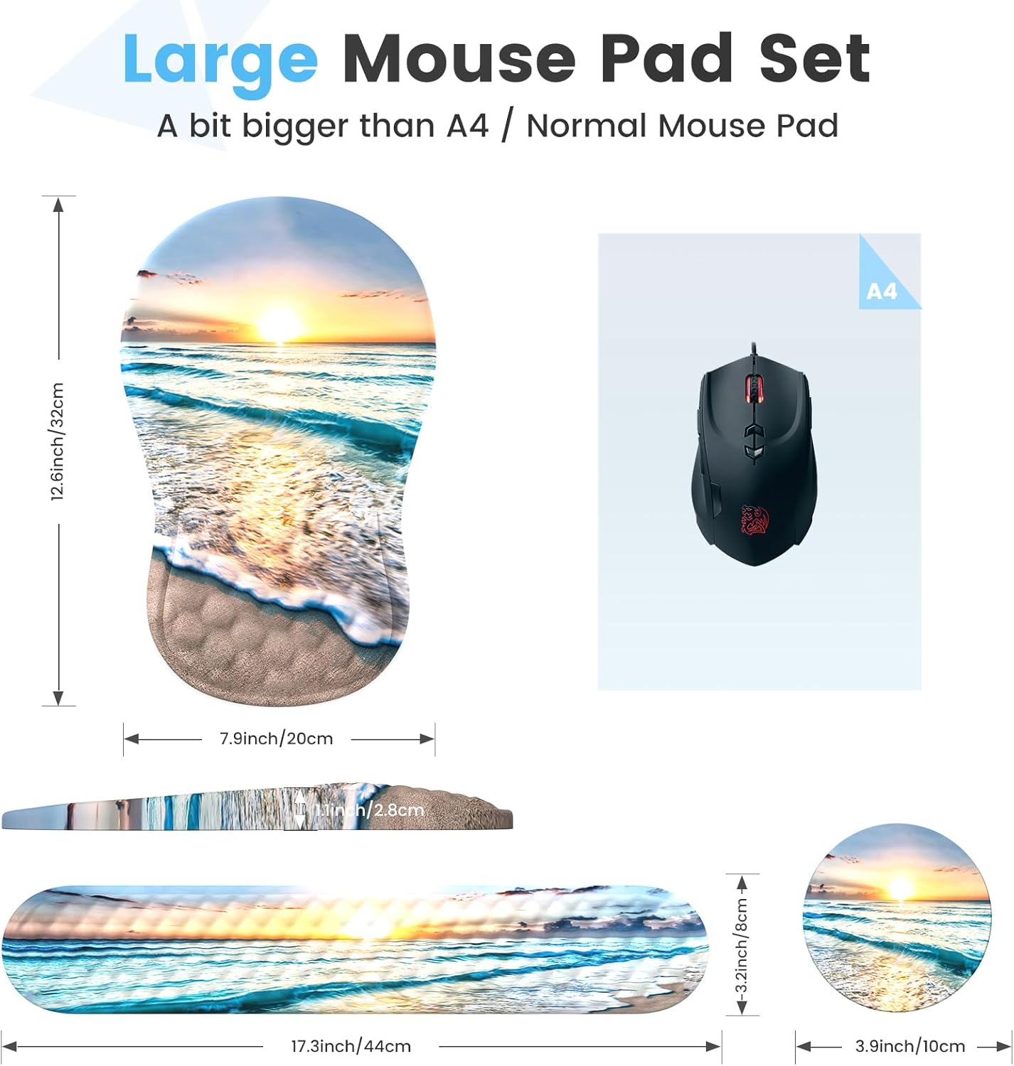 HAOCOO Keyboard Wrist Rest, Ergonomic Mouse Pad with Wrist Rest, 3 in 1 Keyboard and Mouse pad with Coaster Set, Memory Foam Wrist Support, Non-Slip PU Base for Home Office, Rose Gold Pink