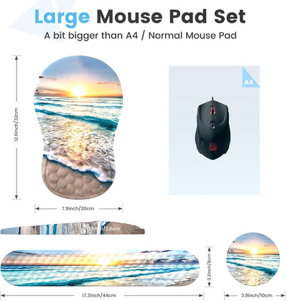 HAOCOO Keyboard Wrist Rest, Ergonomic Mouse Pad with Wrist Rest, 3 in 1 Keyboard and Mouse pad with Coaster Set, Memory Foam Wrist Support, Non-Slip PU Base for Home Office, Rose Gold Pink