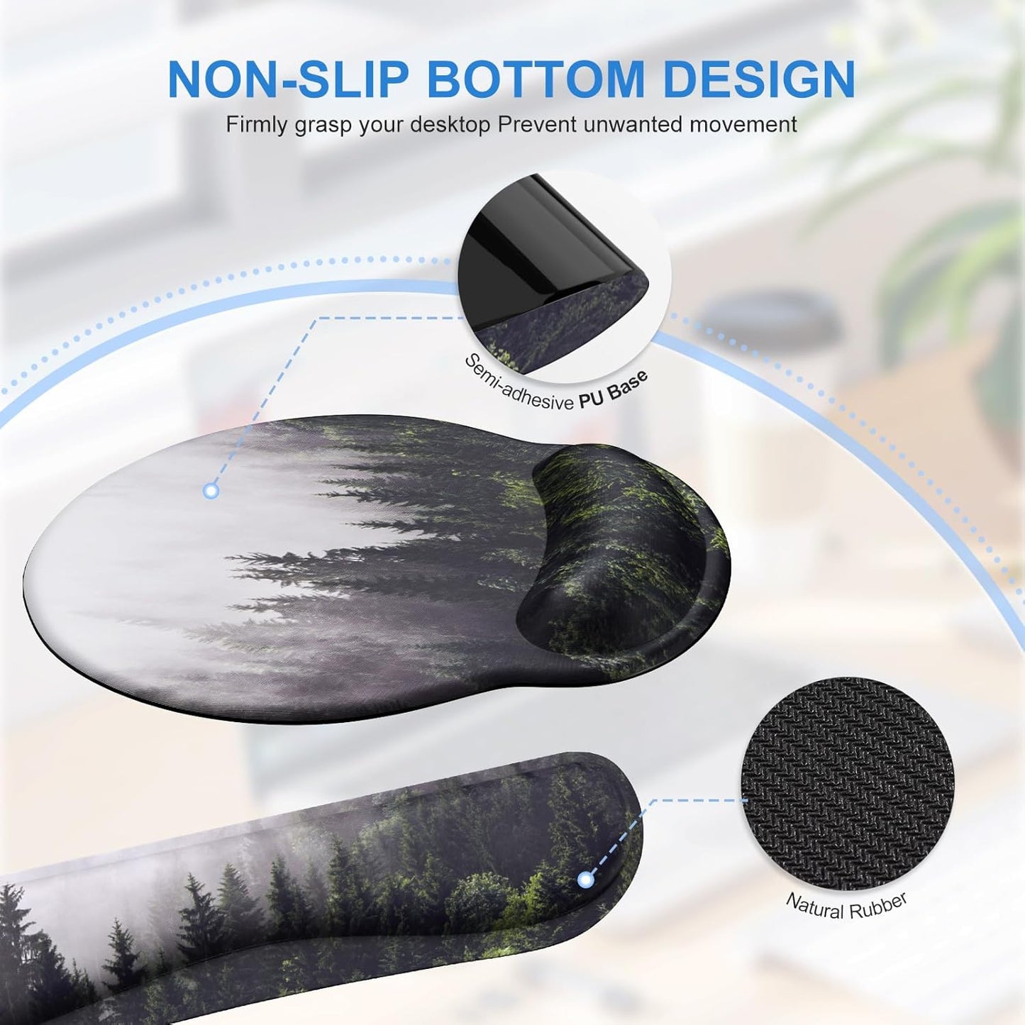 iCasso Desk Mat, Gaming Mouse Pad Wrist Support Set,4in1 XXL Large Mousepad + Keyboard Wrist Rest+Mouse Wrist Rest+Coaster Set with Ergonomic Design for Home Office Table Computer-Penoy