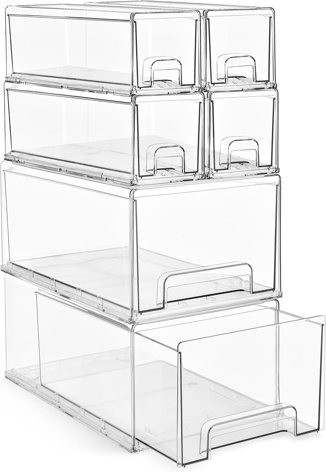 Sorbus Small Clear Stackable Storage Drawers – 4-Pack Plastic Organizer Bins with Handles – Stackable Pull-Out Storage Drawers for Closet, Pantry, Office, Bathroom, Craft, and Toy Organization
