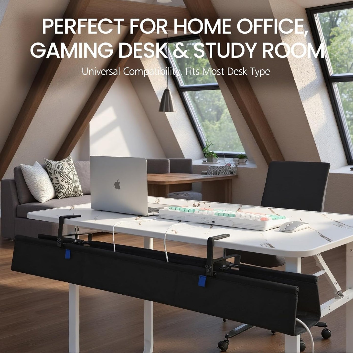 36" Under Desk Cable Management Tray- Clamp/Screw Mount Desk Cable Organizer Cable Tray Hiders for Office&Home