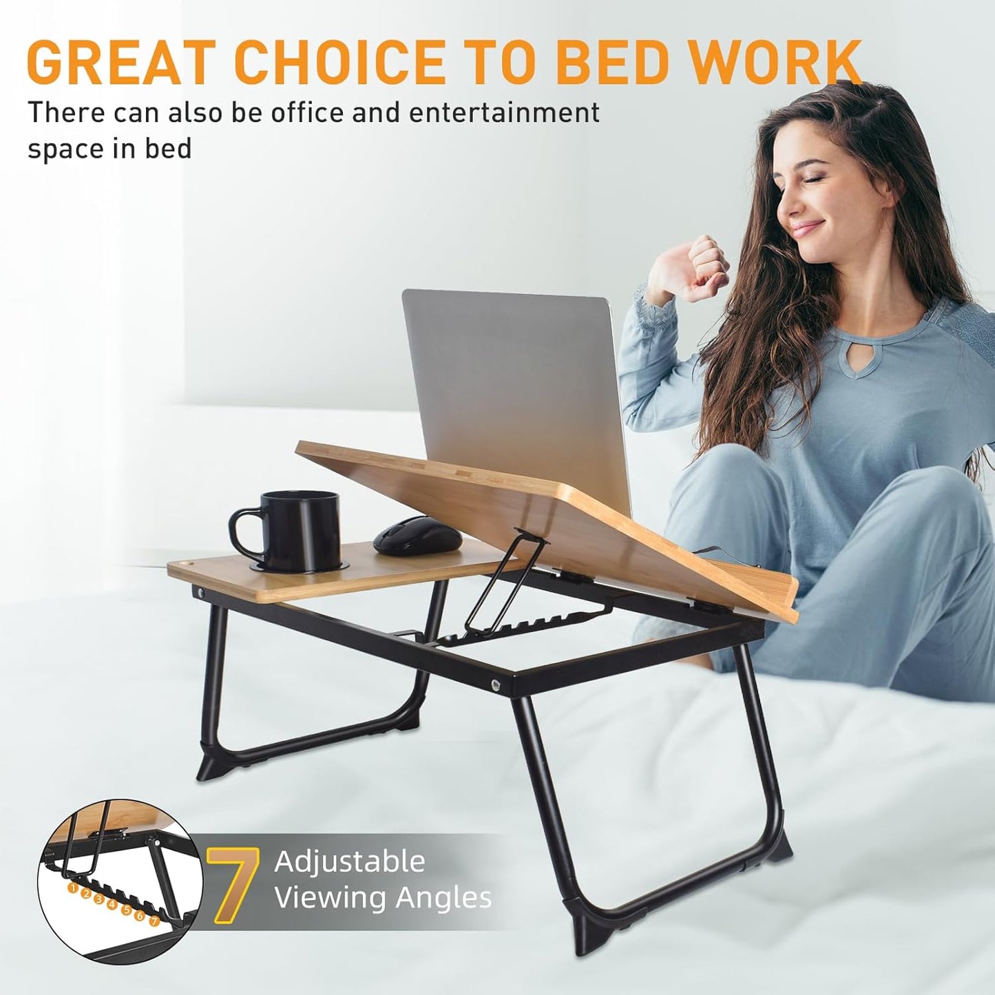 wishacc Book Stand for Reading in Bed, Laptop Stand Adjustable Book Holder Tray with Page Paper Clips Multi Angles Adjustable Cooking Bookstands for Textbook Recipe Magazine Tablet Portable