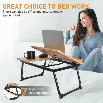 wishacc Book Stand for Reading in Bed, Laptop Stand Adjustable Book Holder Tray with Page Paper Clips Multi Angles Adjustable Cooking Bookstands for Textbook Recipe Magazine Tablet Portable