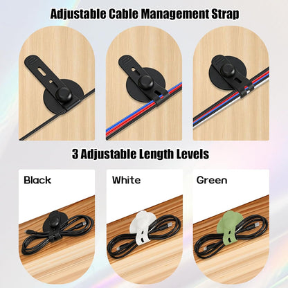 8Pcs Silicone Cable Straps, Self Adhesive Cable Management Under Desk, Reusable Cable Clip, Wire Organizers for Cords, Cord Holder for Home, Kitchen, Office, Bedroom, Car (Black)