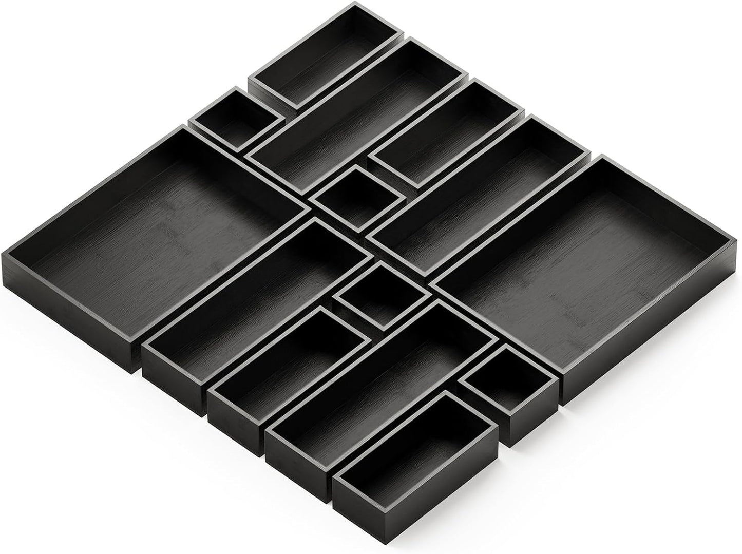 SpaceAid 14-Piece Bamboo Drawer Organizer Storage Boxes Set, Wood Tray Junk Drawer Organizers Multi-Use Divider Bins for Kitchen, Bathroom, Office Desk and Makeup Organization (14 Pack, Natural)