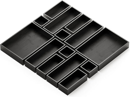 SpaceAid 14-Piece Bamboo Drawer Organizer Storage Boxes Set, Wood Tray Junk Drawer Organizers Multi-Use Divider Bins for Kitchen, Bathroom, Office Desk and Makeup Organization (14 Pack, Natural)