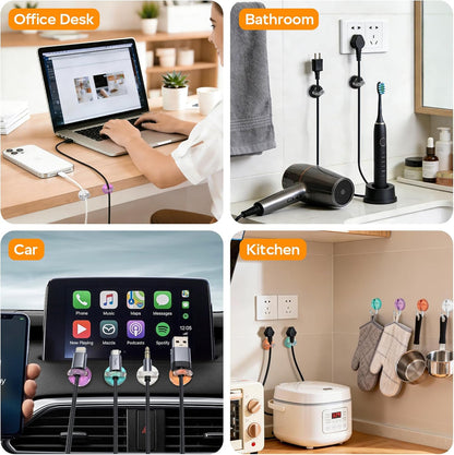 Magnetic Cable Clips, 8 Pack 360° Rotatable Cord Organizer, No-Residue Adhesive Wire Holder for Under Desk, Nightstand, Wall, Car Charger Phone Cord Management for Office Home Cute Desk Accessories