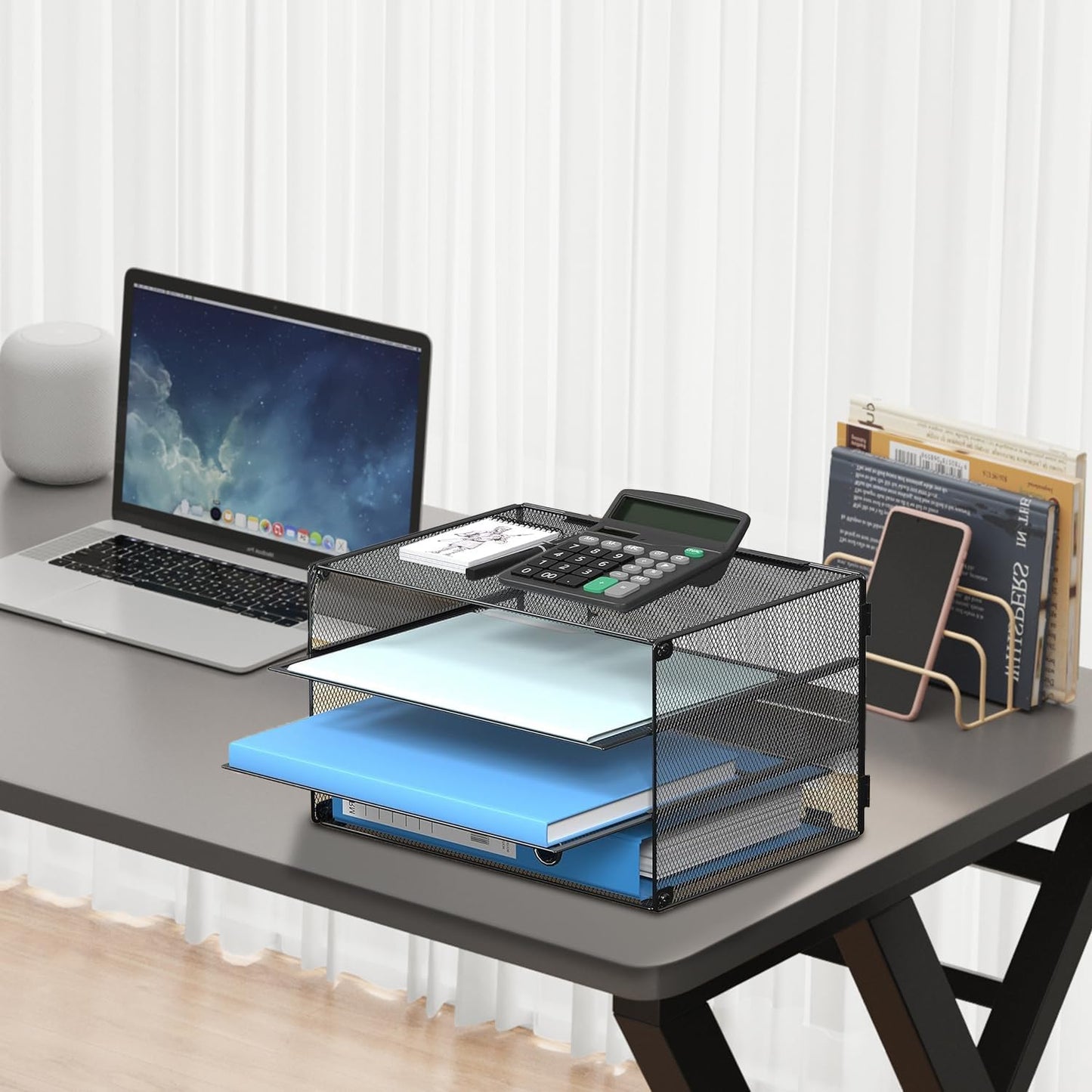 DALTACK 3 Tier Letter Tray Paper Organizer for Desk, Mesh Metal Desk File Organizer with Sliding Trays for Letter/A4 Paper, Mail, Bills & Folders, Black