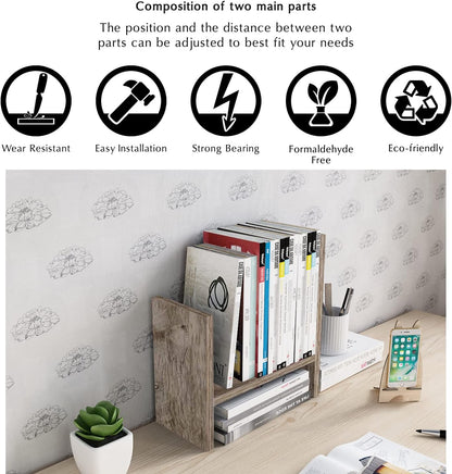 Jerry & Maggie Desktop Organizer Office Storage Rack Adjustable Wood Display Shelf Free Style Double H, Multi-Functional Mini Bookshelf for Desk Natural Stand (Natural Wood Tone)