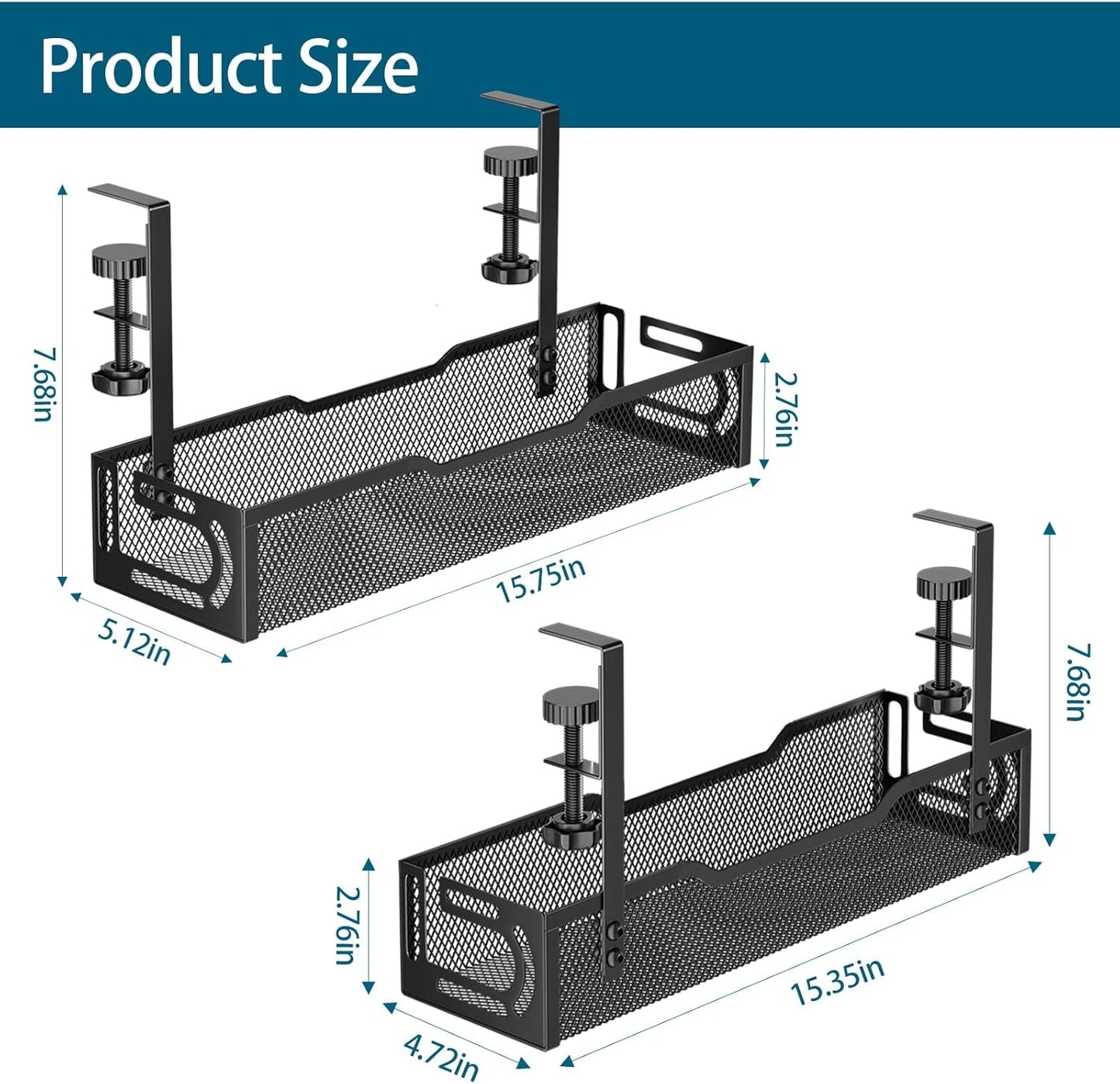 Under Desk Cable Management Tray, No Drill Mesh Desk Cable Tray, Wire Management Tray Cable Management Rack, Wire Organizer and Cable Management Box (White)