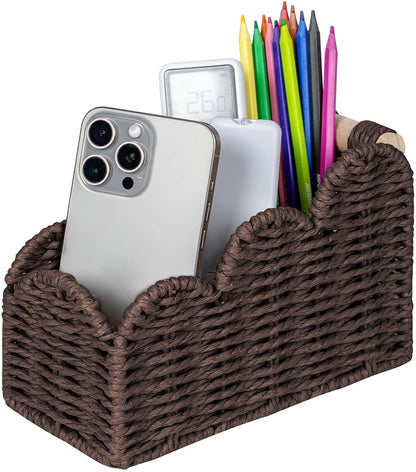 CubesLand Scalloped TV Remote Control Holder Bedside Candy Organizer, Office Desk Storage Organizer Accessories, Pen Pencil Cup, Makeup Brush Holder, Fits Farmhouse Rustic Decor, Earth Friendly, Green