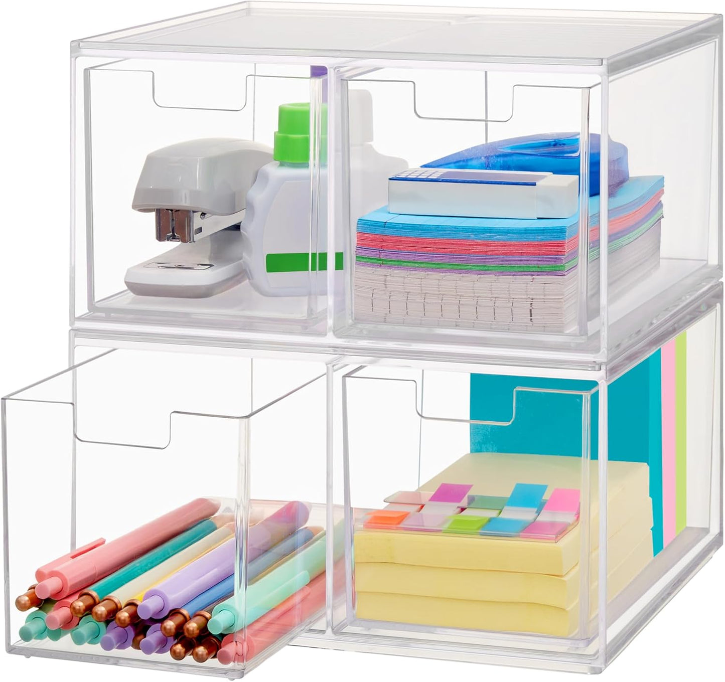 STORi Chloe Space-Saving Clear Drawer Organizer (4 Wide Drawers) Sort Office, Kitchen, Beauty Supplies, Makeup, Pens, Jewelry, Stationary, Made in USA