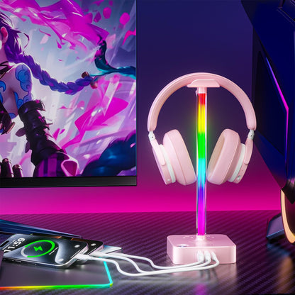 COZOO Headphone Stand with USB Charger Desktop Gaming Headset Holder Hanger with 3 USB Charging Station and 2 Outlets Power Strip,Suitable for Gaming, DJ,Wireless Earphone Display, Gamer Gifts for Men