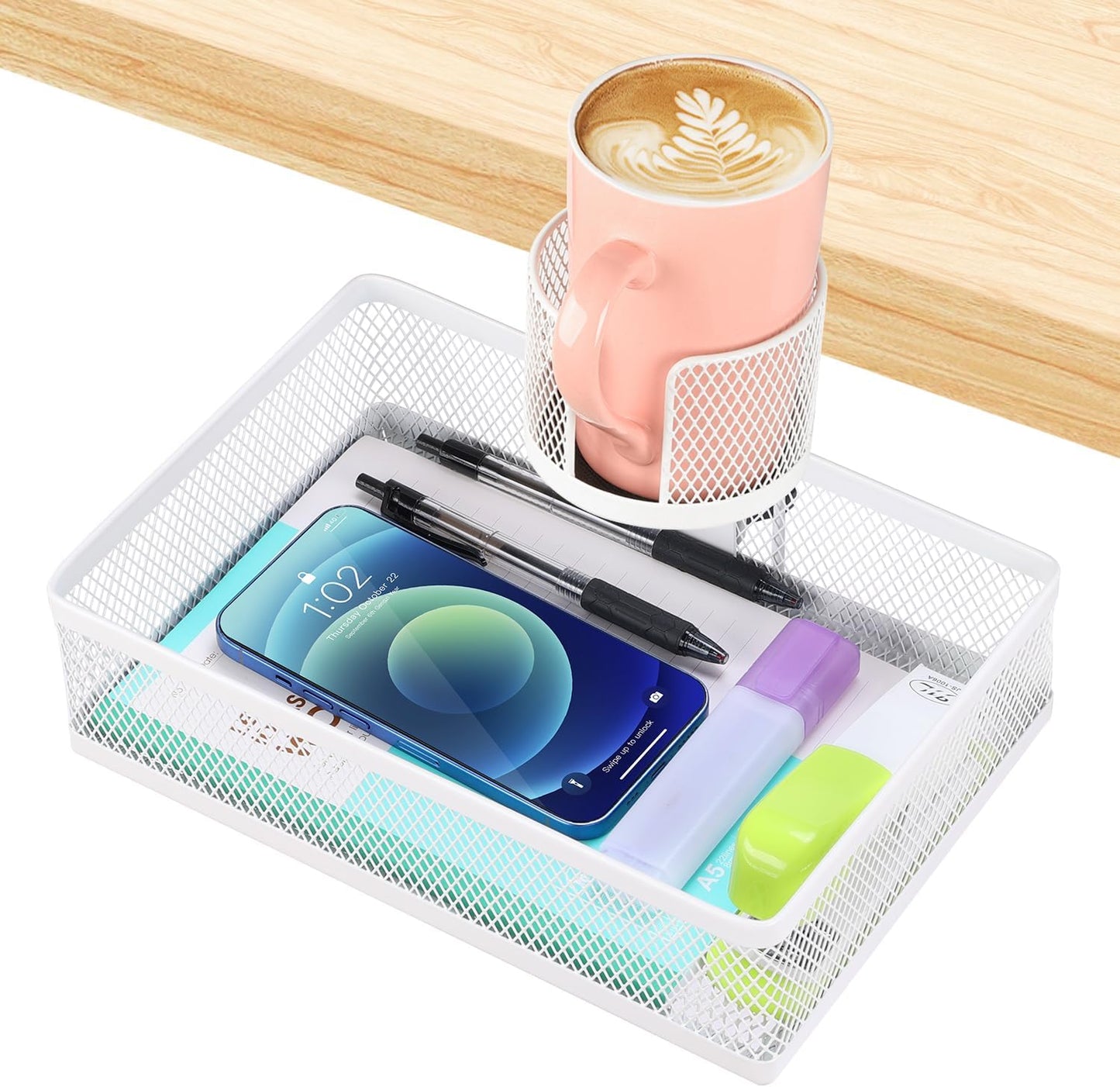 ROSYLINE 360°rotation under desk drawer, Drawer Under Desk Storage Organizer, Rotary Desk Storage Organizer with Cup Holder, Clamp Drawer Basket, sturdy and durable (black)