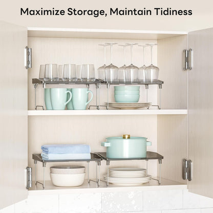 STARLATTA 2 Pcs Cabinet Organizer Shelf, Stackable Kitchen Counter Shelves, Spice Rack,Countertop Organizers, Clear Plastic Storage Shelves Rack for Makeup,Bathroom,Cupboard,Desk,Pantry Organization