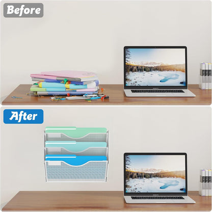 Gawerk 5 Tier Hanging Wall File Organizer, Mesh Mail Paper Orgnization Hanging File Folder Holder for Home Office, Black