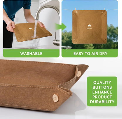 Foldable Valet Tray Set of 3 - Red, Green, Brown - Organizer for Desktop, Nightstand, Office, Travel & Holiday Gifts for Men, Women