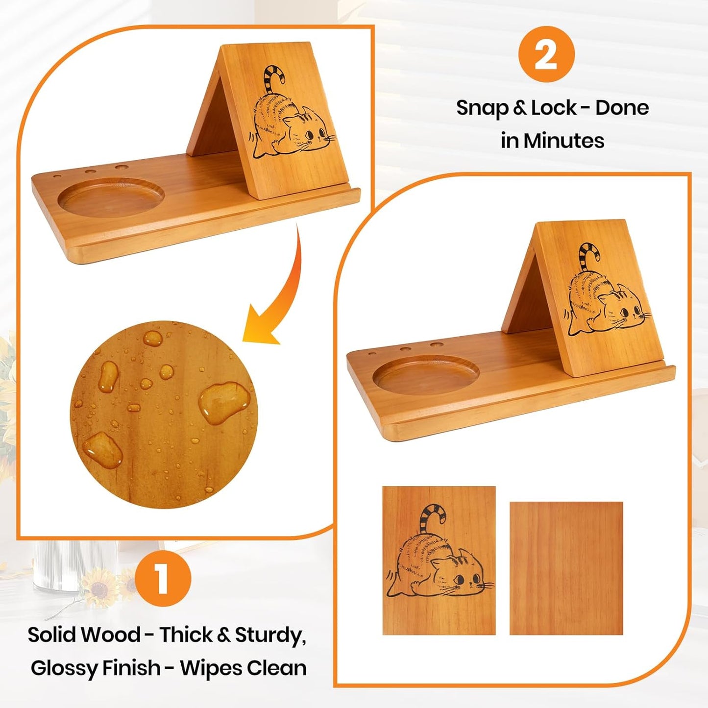 Wood Desktop Book Stand for Reading Rest Birthday and Mothers Day Gifts, Book Page Holder Thumb Bookmark,Magnet Couple Photo or Note, Book Accessories, Triangle Book Nook with Cup for Book Lovers