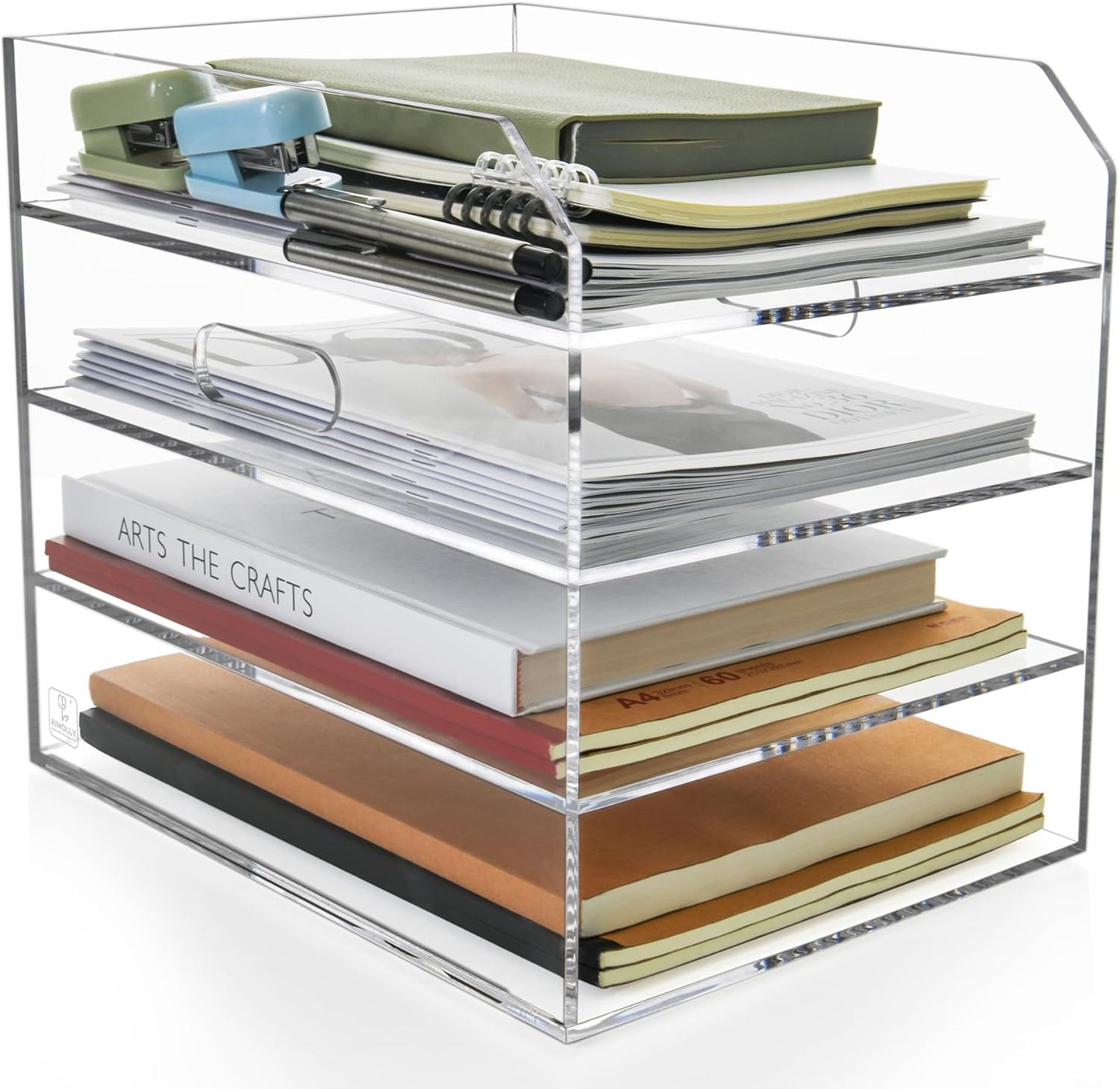 2-Tier Clear Acrylic Paper Trays, Desk File Organizer, A4 Paper Holder, Low-Profile Desk File Sorter for Office/Home, Clear Stackable Letter Tray for Bills, Crafts, Notebooks - Horizontal