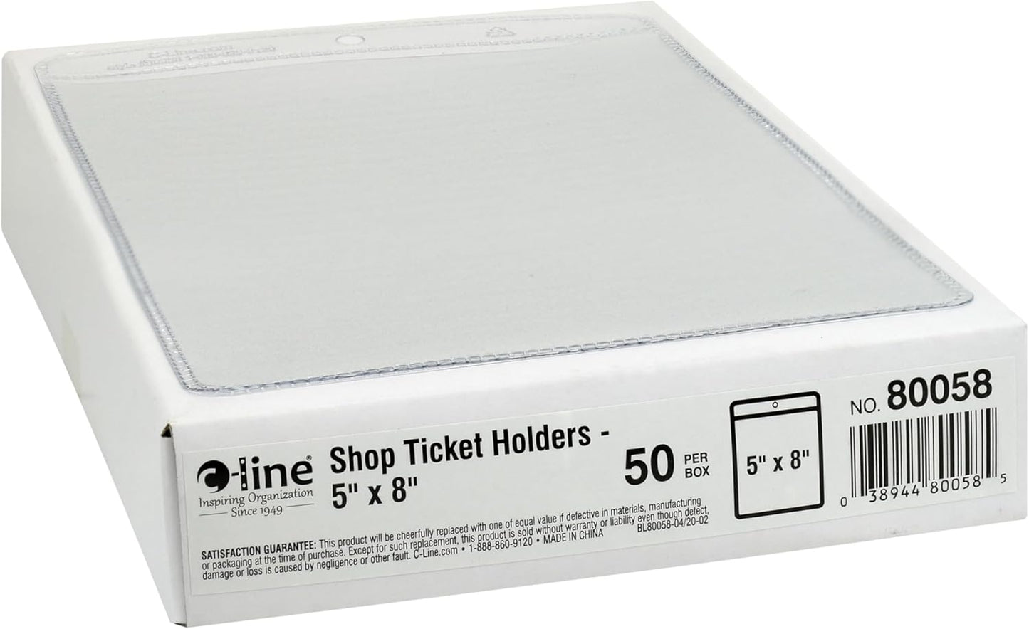 C-Line Vinyl Shop Ticket Holders, Both Sides Clear, 8.5 x 11 Inches, 50 per Box (80911)