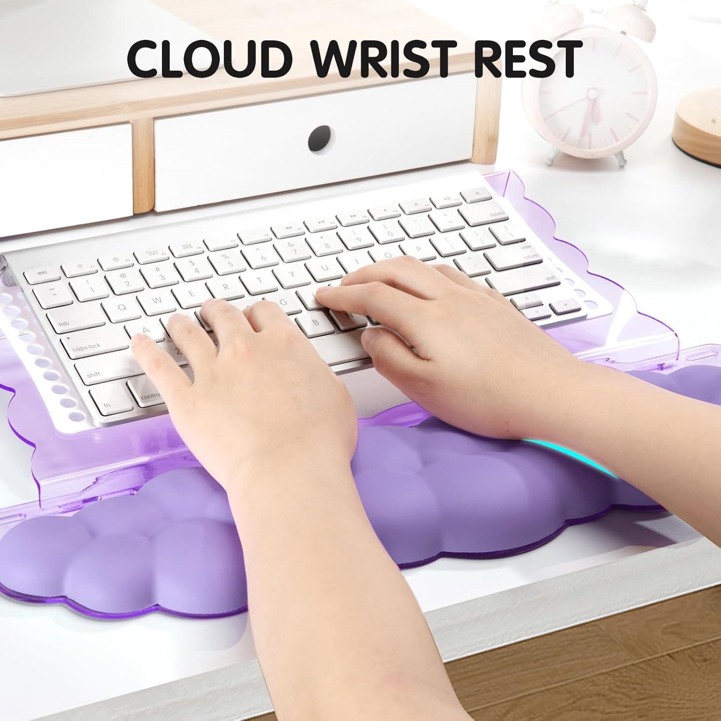 Ergonomic Keyboard Wrist Rest,Adjustable Tilt Stand Combo,Pink Acrylic Cloud Comfort Wrist Support, Customizable Width Riser for Home,Office Desk - Portable Comfortable Typing (Pink)