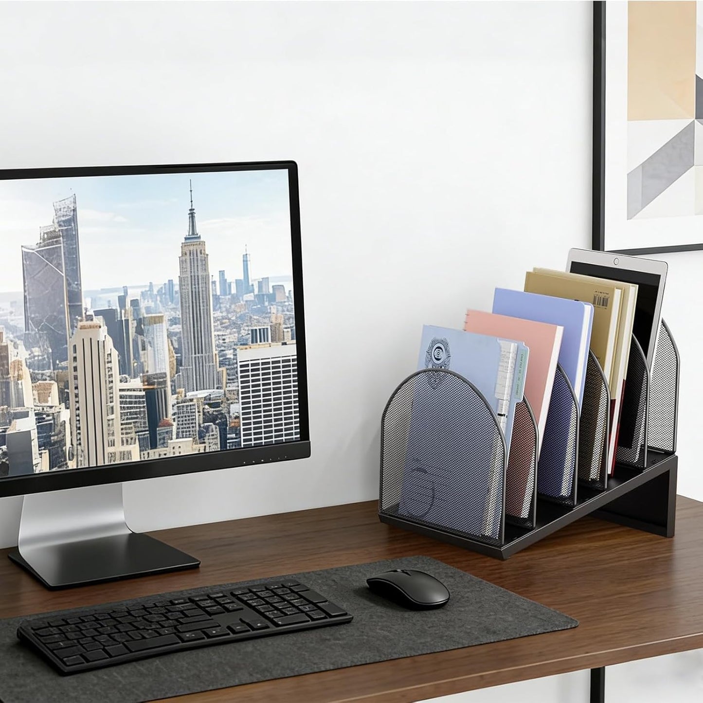 gianotter Desktop File Organizer, Desk Organizer with 5 Compartments, Paper Organizer for Desk, Workspace Organizers for Office Supplies (Black, Upright Style)