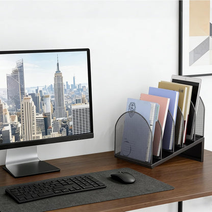 gianotter Desktop File Organizer, Desk Organizer with 5 Compartments, Paper Organizer for Desk, Workspace Organizers for Office Supplies (Black, Upright Style)