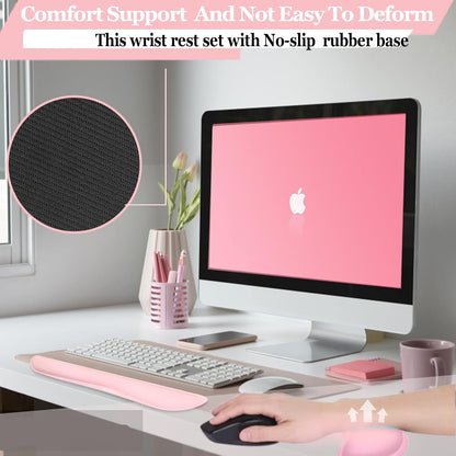 BamLue Upgrade Silky and Superfine Fabric Keyboard Wrist Rest, Gel Mouse Wrist Pillow Pad Set for Easy Typing & Pain Relief for Laptop, Office & Home, Ergonomic Sets for Keyboard-Pink
