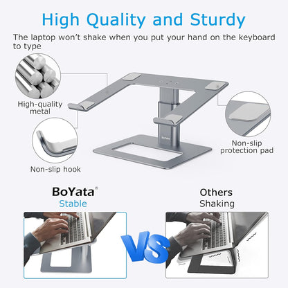 BoYata Laptop Stand, Ergonomic Aluminum Height Adjustable Computer Stand Laptop Holder for Desk, Compatible with MacBook Pro/Air, Dell, Lenovo, HP, Samsung, More Laptops 11-17" (Black)