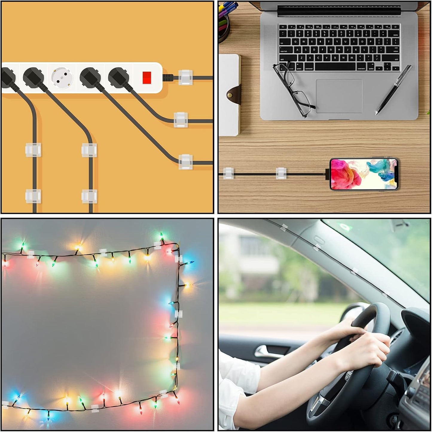 100 Pcs Cable Clips, Adhesive Cable Organizer Cord Holder Wire Clip Wire Management Self Adhesive Hooks Wire Holder for Office, Home (Black)