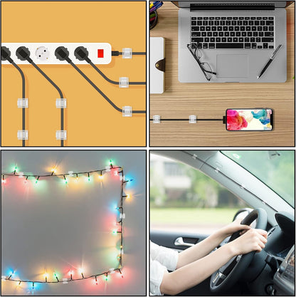 100 Pcs Cable Clips, Adhesive Cable Organizer Cord Holder Wire Clip Wire Management Self Adhesive Hooks Wire Holder for Office, Home (Black)