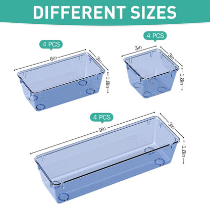 WOWBOX 6 Pack Clear Drawer Organizer Set, Acrylic Drawer Storage Trays, Storage Bins for Makeup, Cosmetics, Jewelries, Utensils, Gadgets, Office